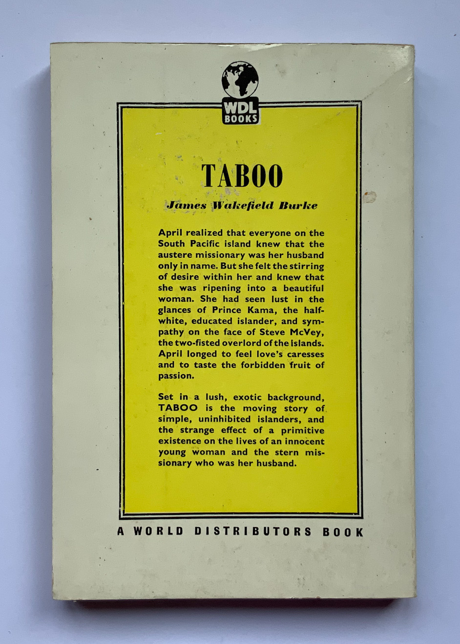 TABOO romance risque pulp fiction book by James Wakefield Burke 1959